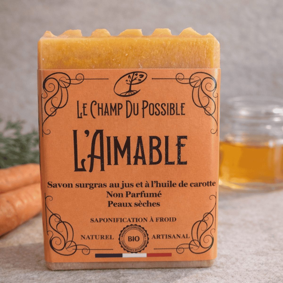 L’Aimable – Savon surgras bio carotte pour peaux sèches